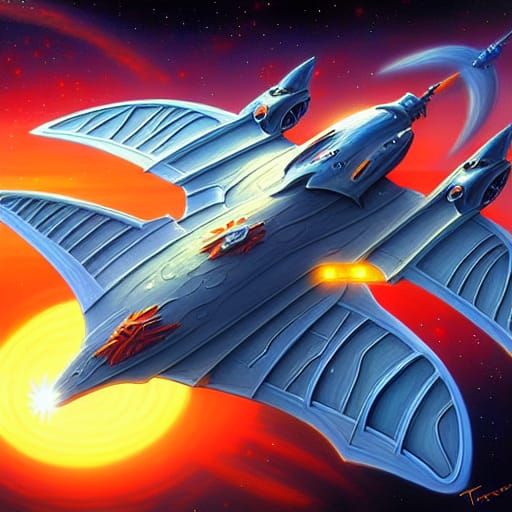 Futuristic Starship in Flight: Digital Art