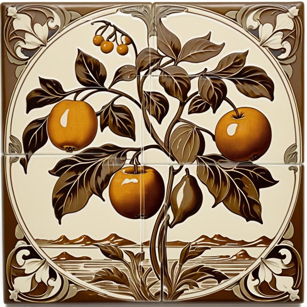 Art Nouveau Sepia Fruit Still Life