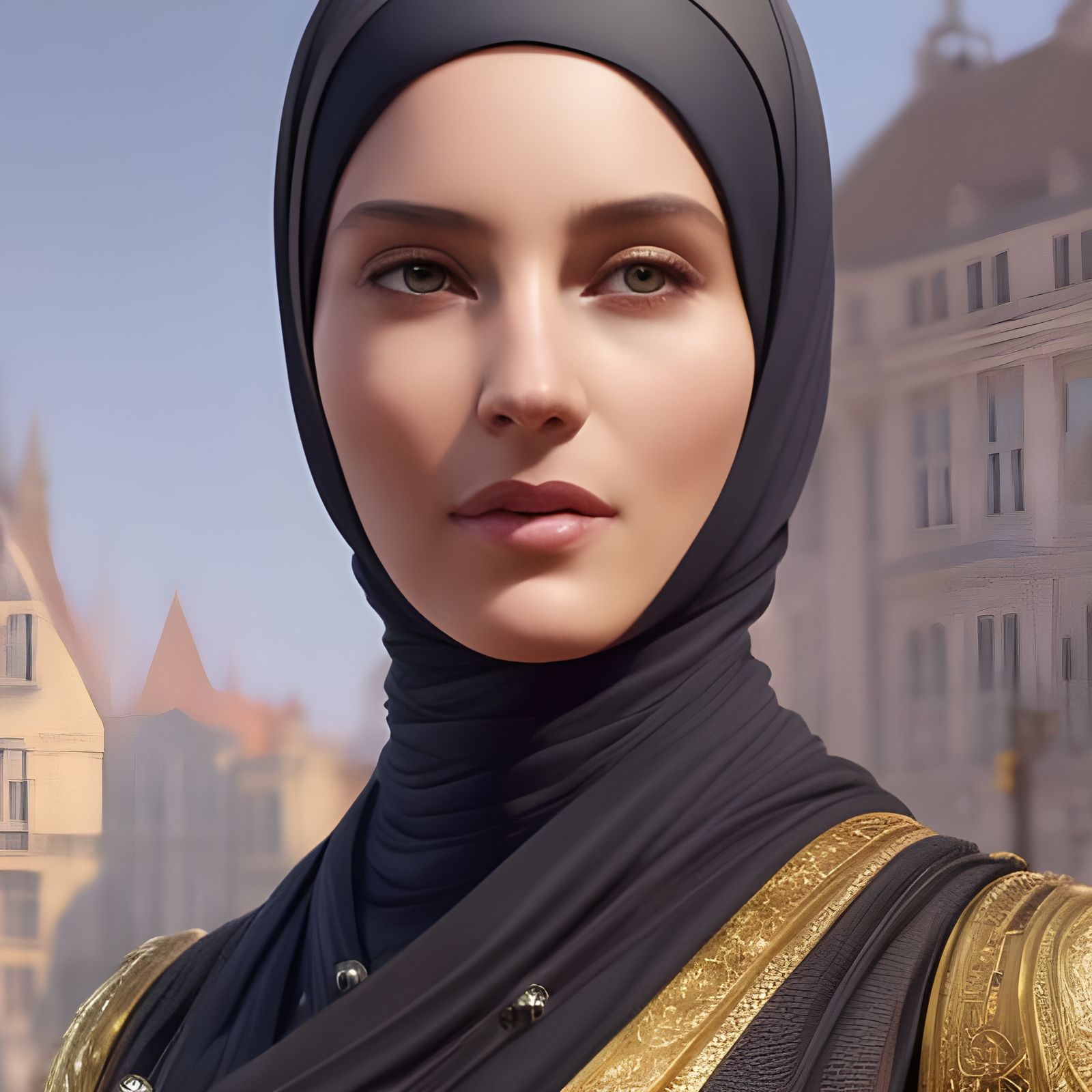 European Woman in Hijab: Detailed Digital Portrait