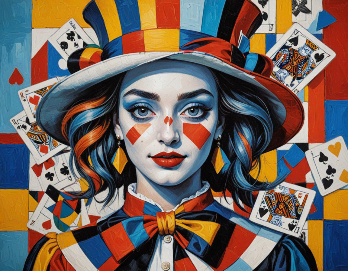 Harlequin Princess in Vibrant Cubist Masterpiece