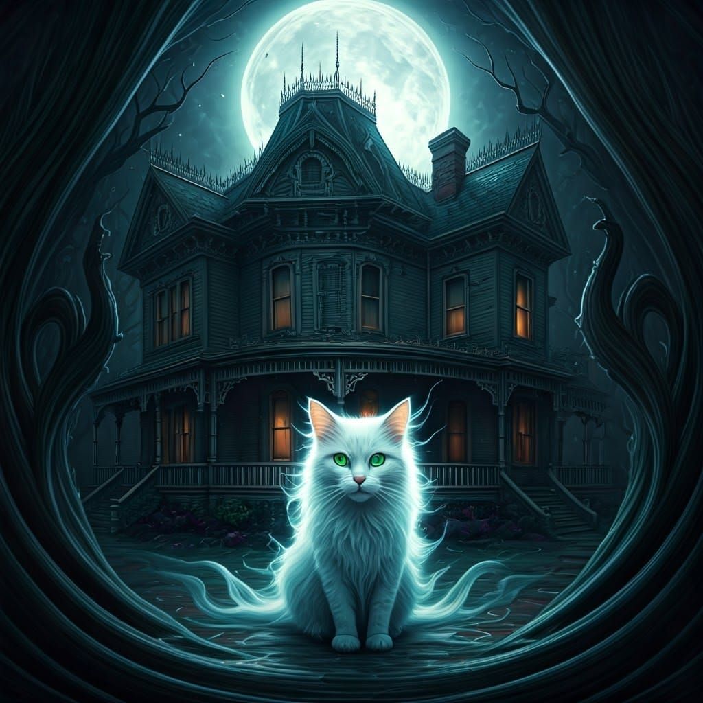 A large old Victorian house bathed in the full moons light w...