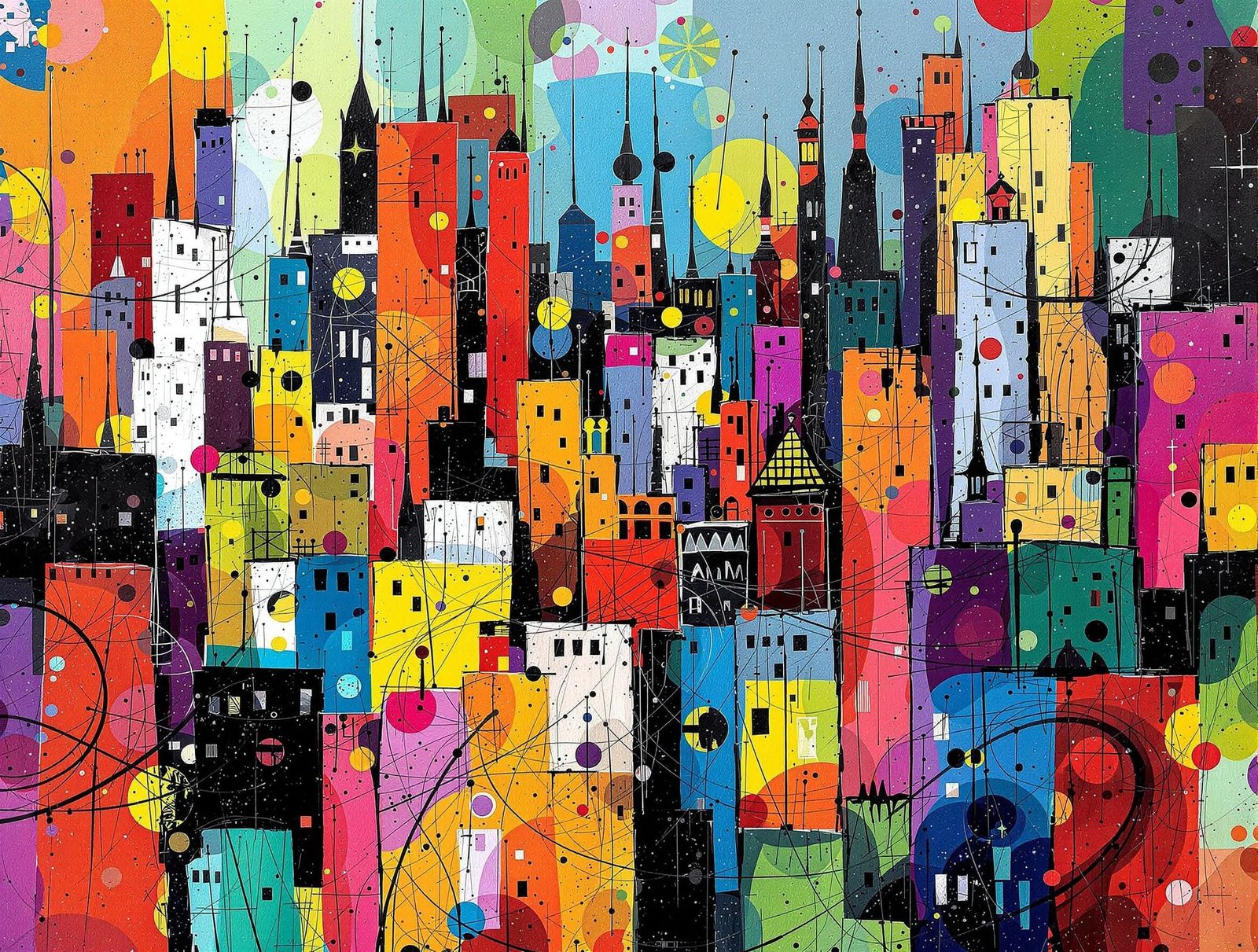 Abstract Expressionist Metropolis with Vibrant Colors
