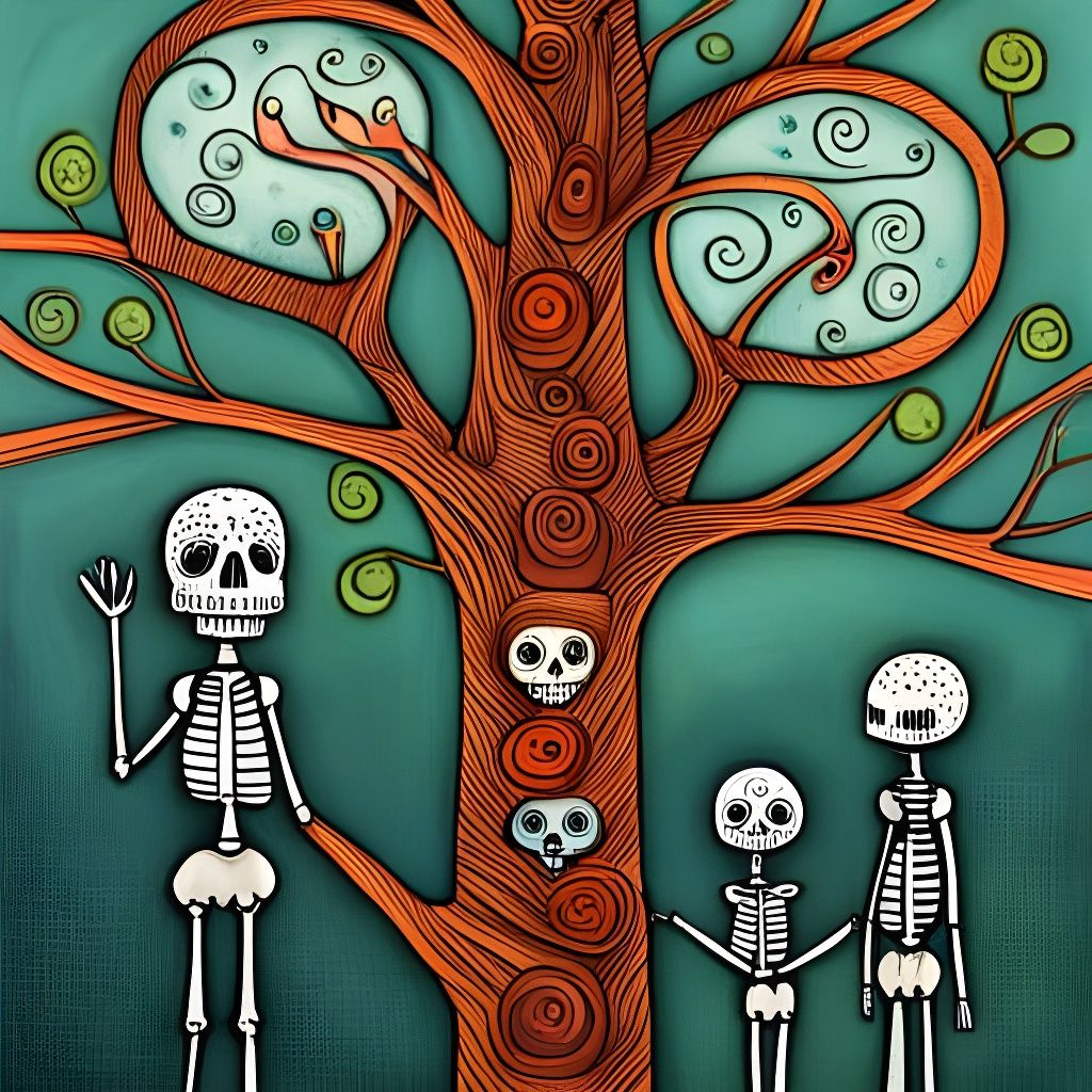 Cute Skeleton Forest Critters in Art Brut Style