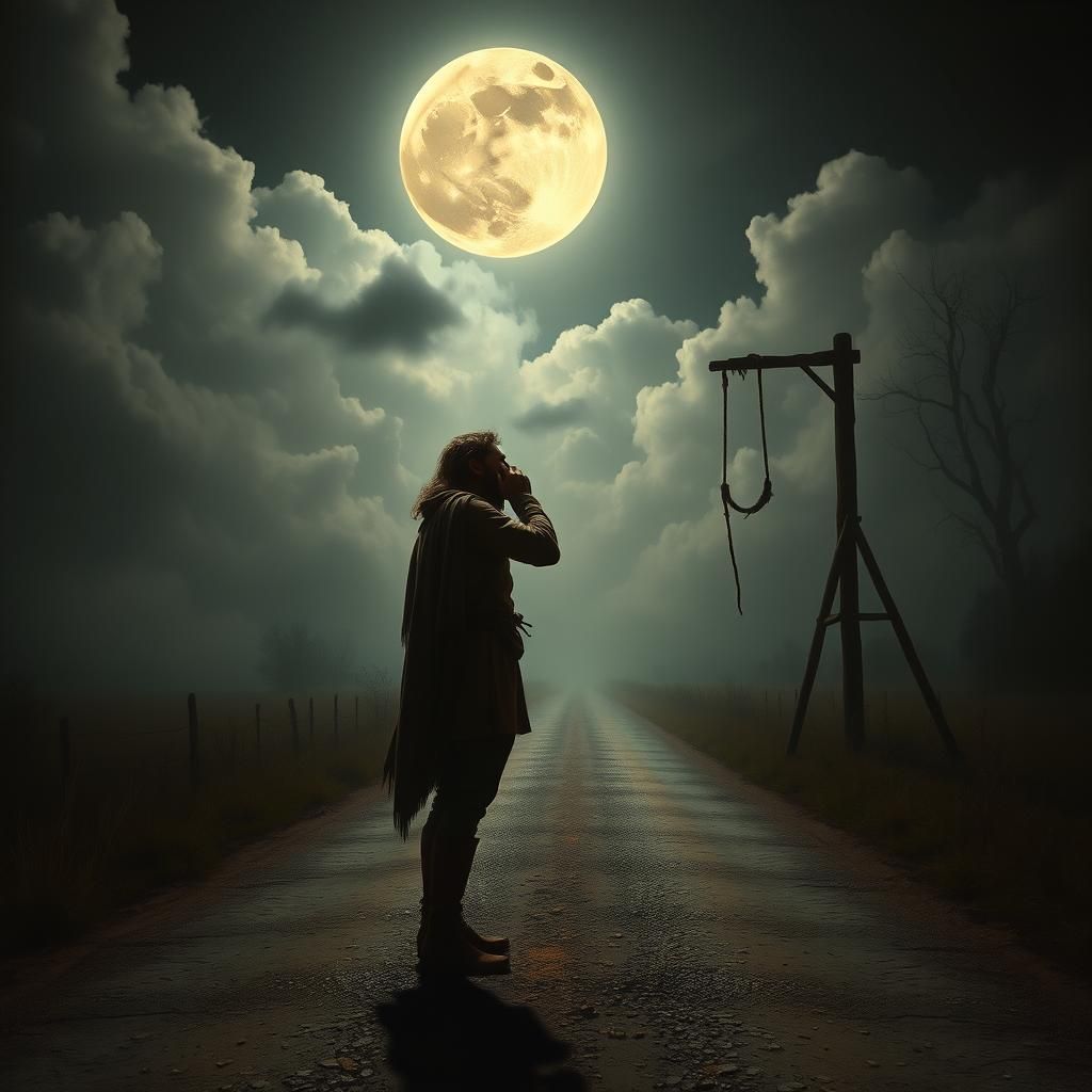 Eerie Crossroads Ritual in Folk-Horror Style