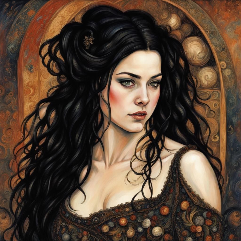 Gothic Goddess Portrait in Art Nouveau Style