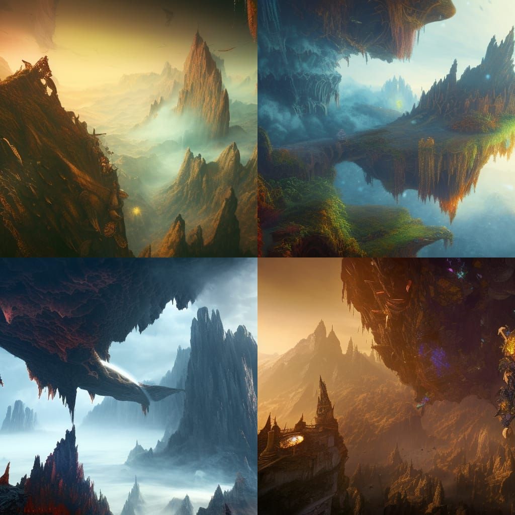 Fantastical Figure Falling: Detailed Matte Painting