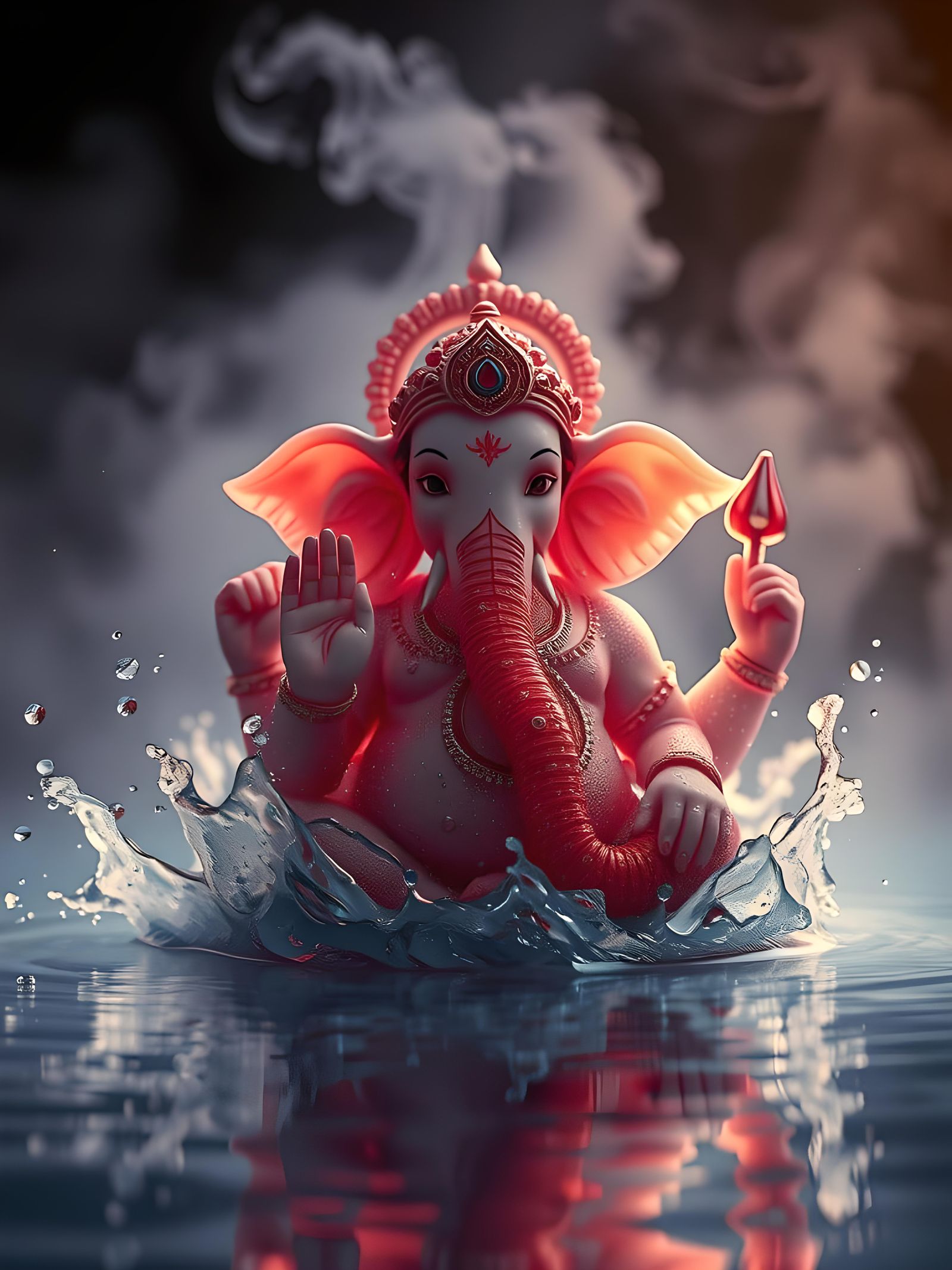 Adorable Ganesha Statue in Red Jade Stone