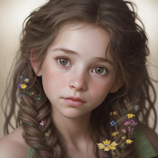 Intimate Portrait of Girl with Wildflower Braids