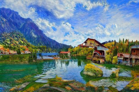 Picturesque Village Landscape in Bonnard Style