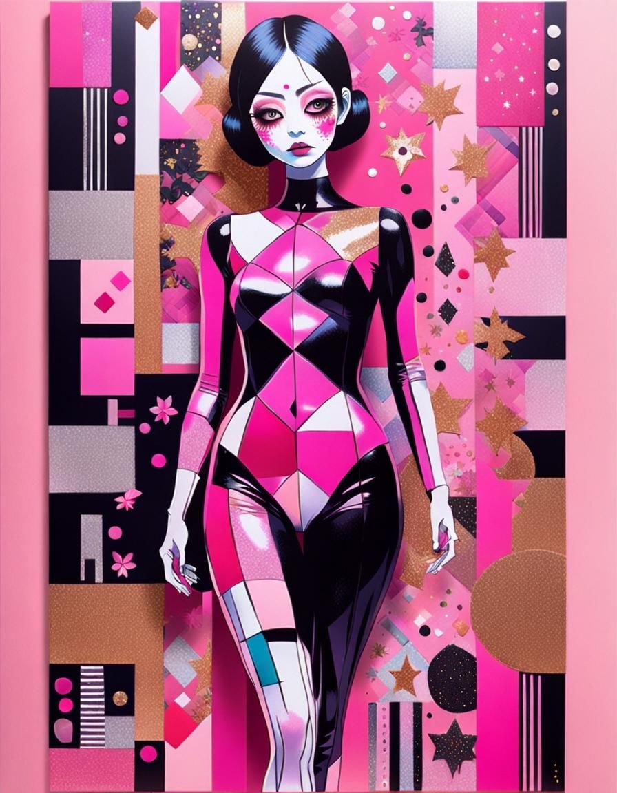 Woman with Body Paint on Pink Background