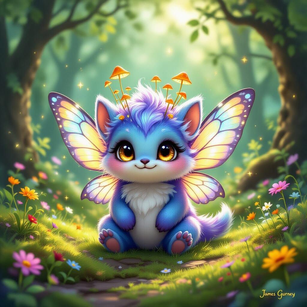 Fantasy Creature in Enchanted Forest Clearing