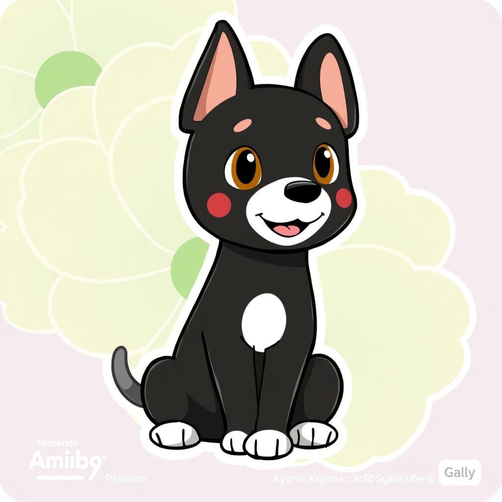 Whimsical Animal Crossing Character Card of Happy Black Dog ...