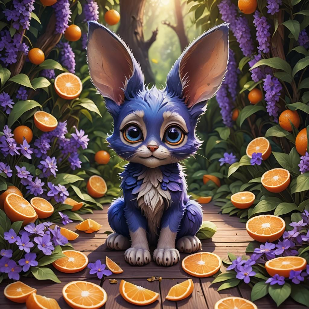 Blue Furry Creature in a Sunny, Lush Landscape