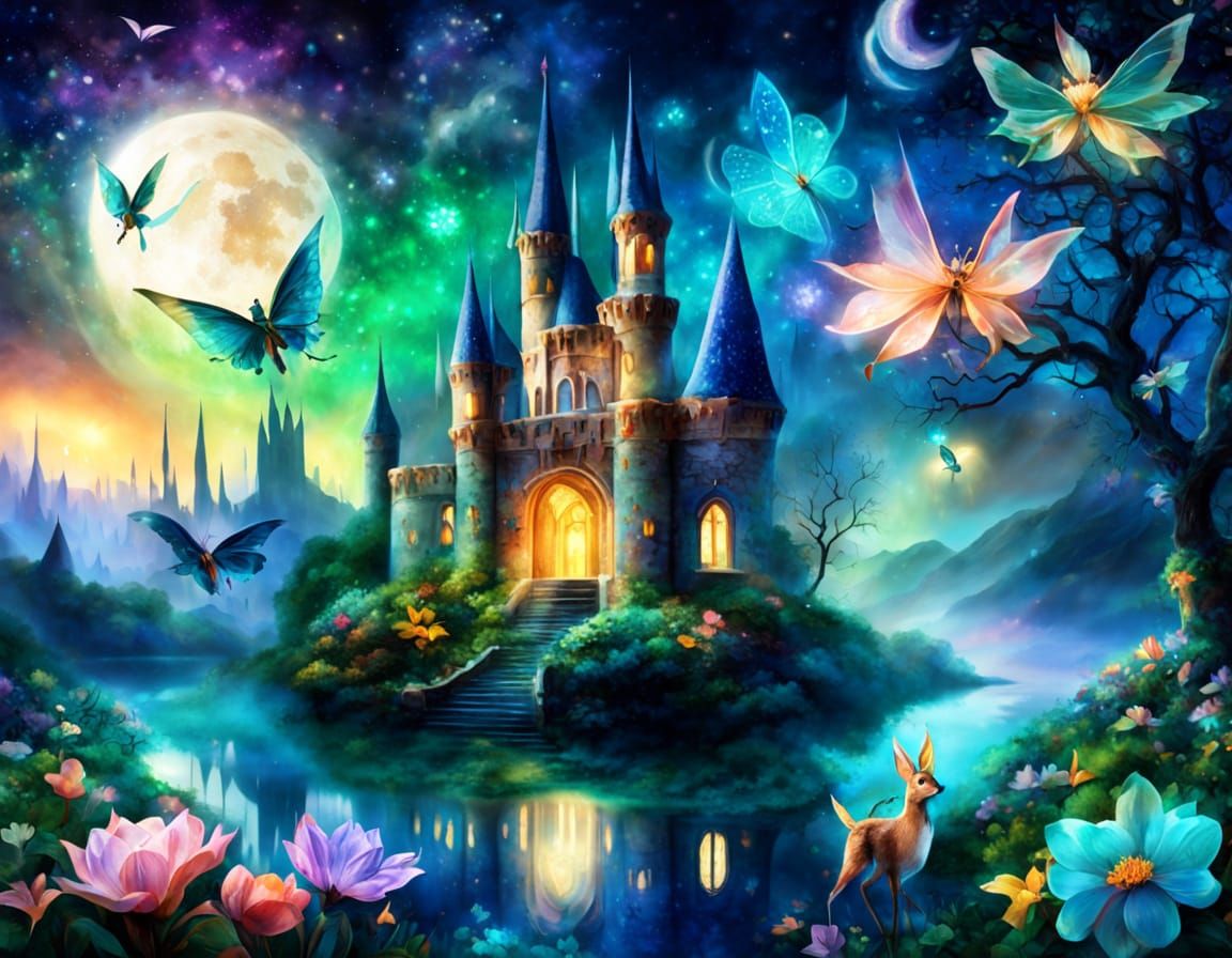 Magical Glowing Garden at Night in Dreamlike Surrealism