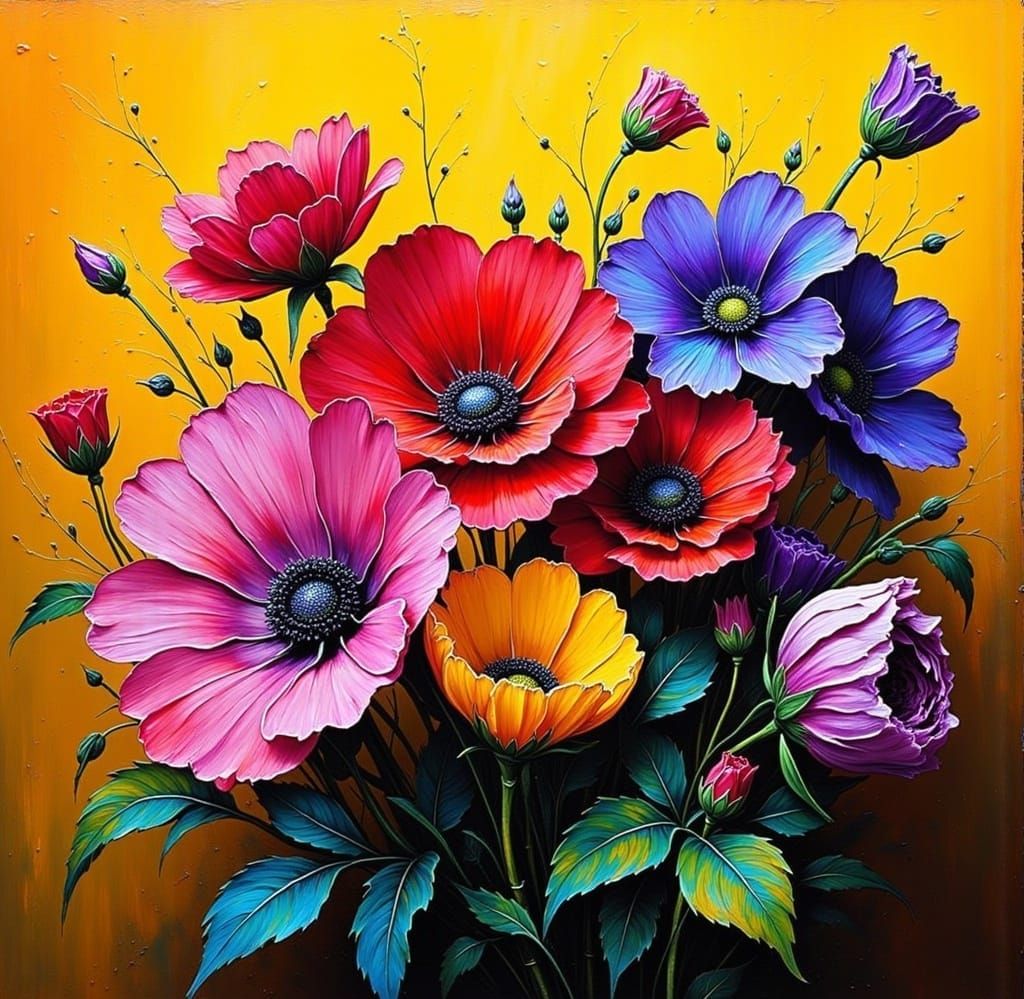 Impasto Floral Still Life in Vibrant Colors