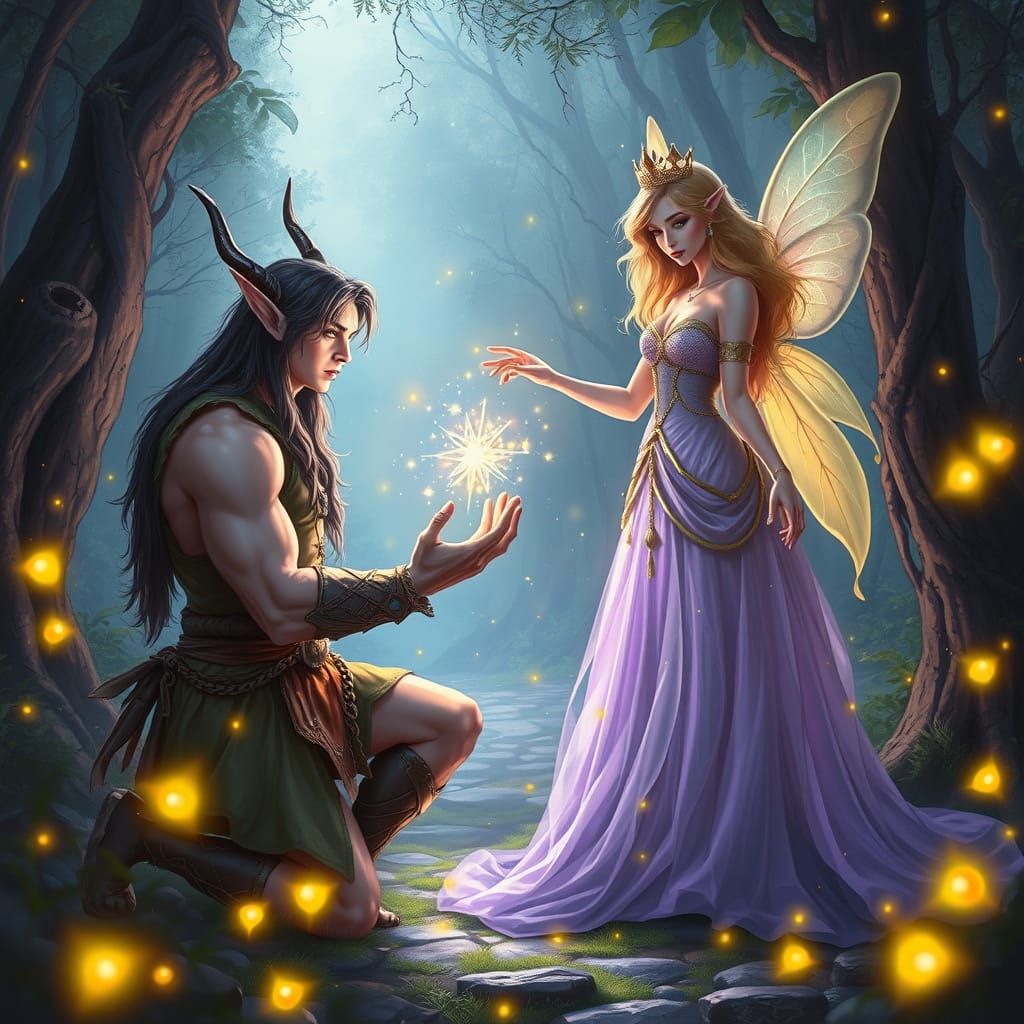 Elf Warrior and Fairy Queen in Ethereal Light