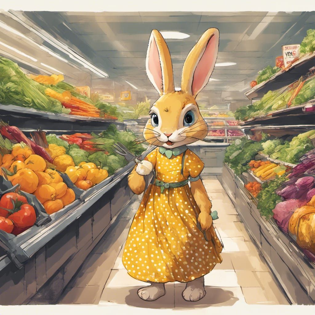 Rabbit Shopper in Supermarket: Fantasy Concept Art