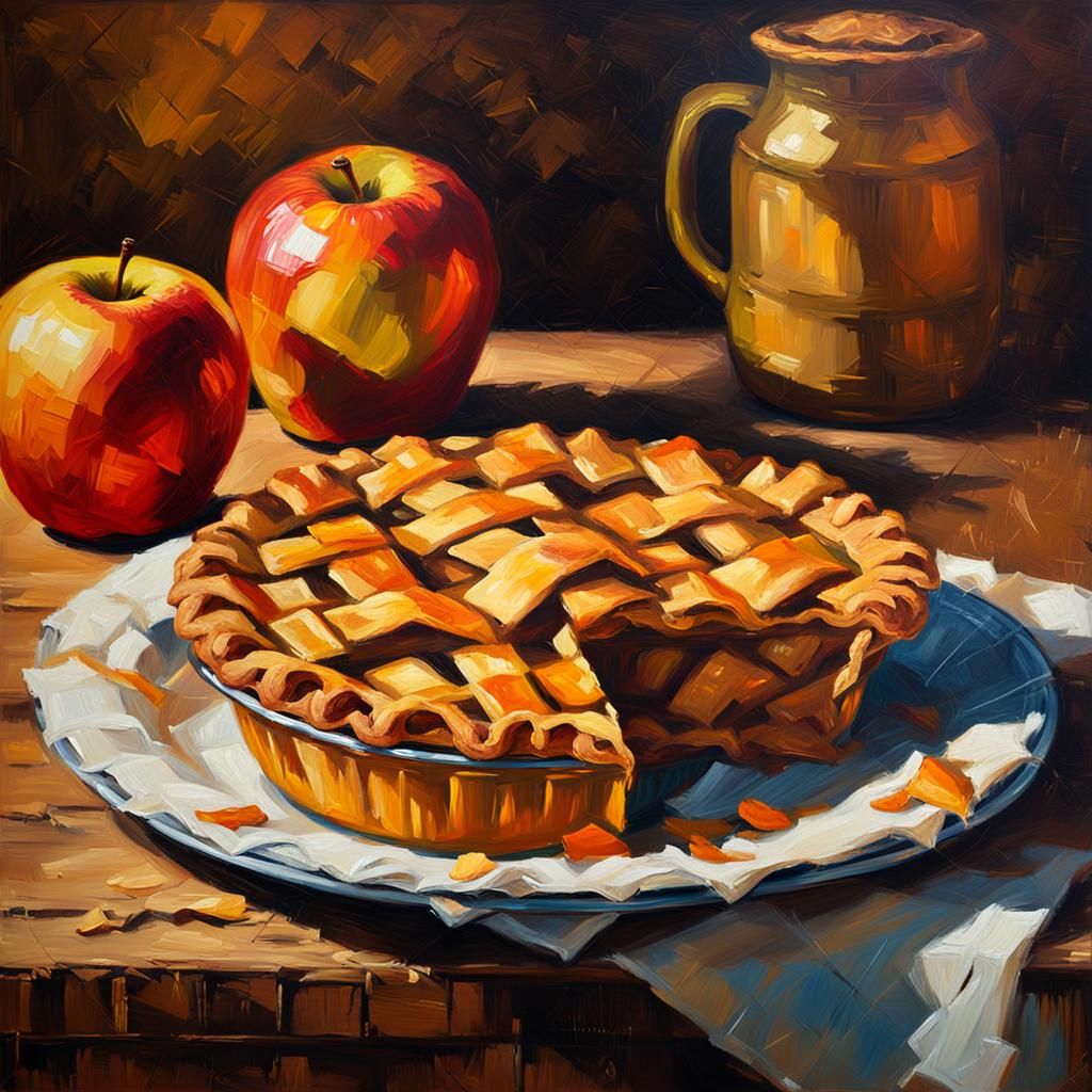 Golden Apple Pie Still Life in Impasto Style