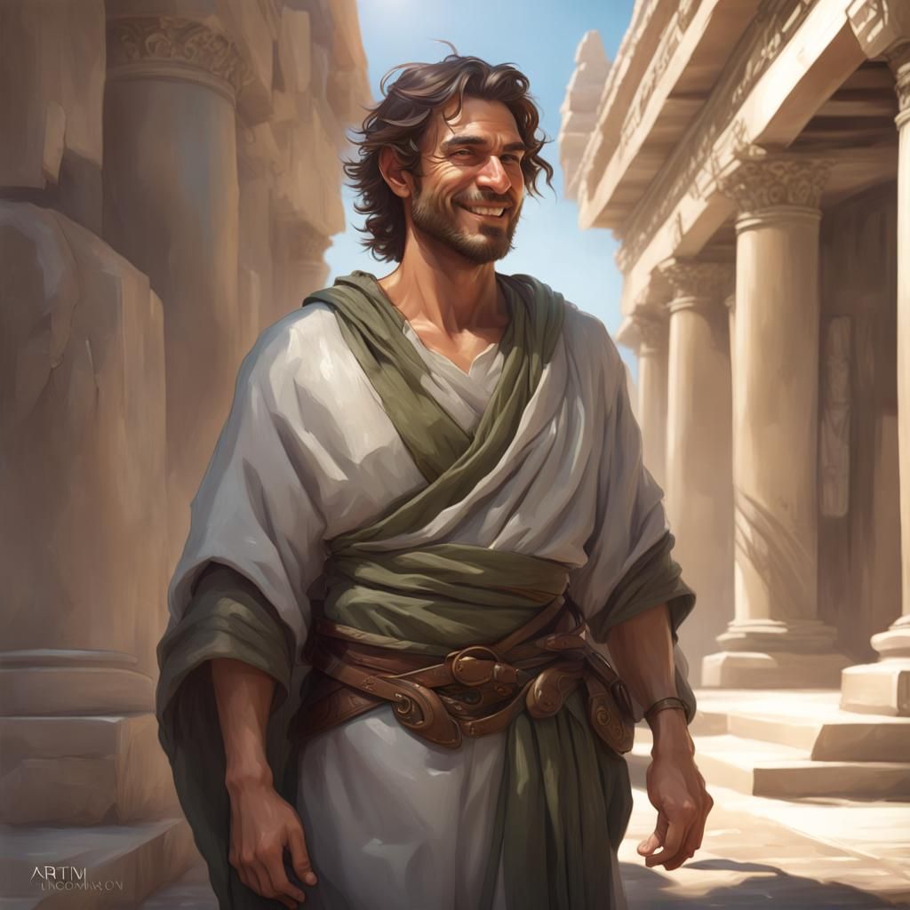 Ancient Greek Fisherman Portrait in Detailed Lighting
