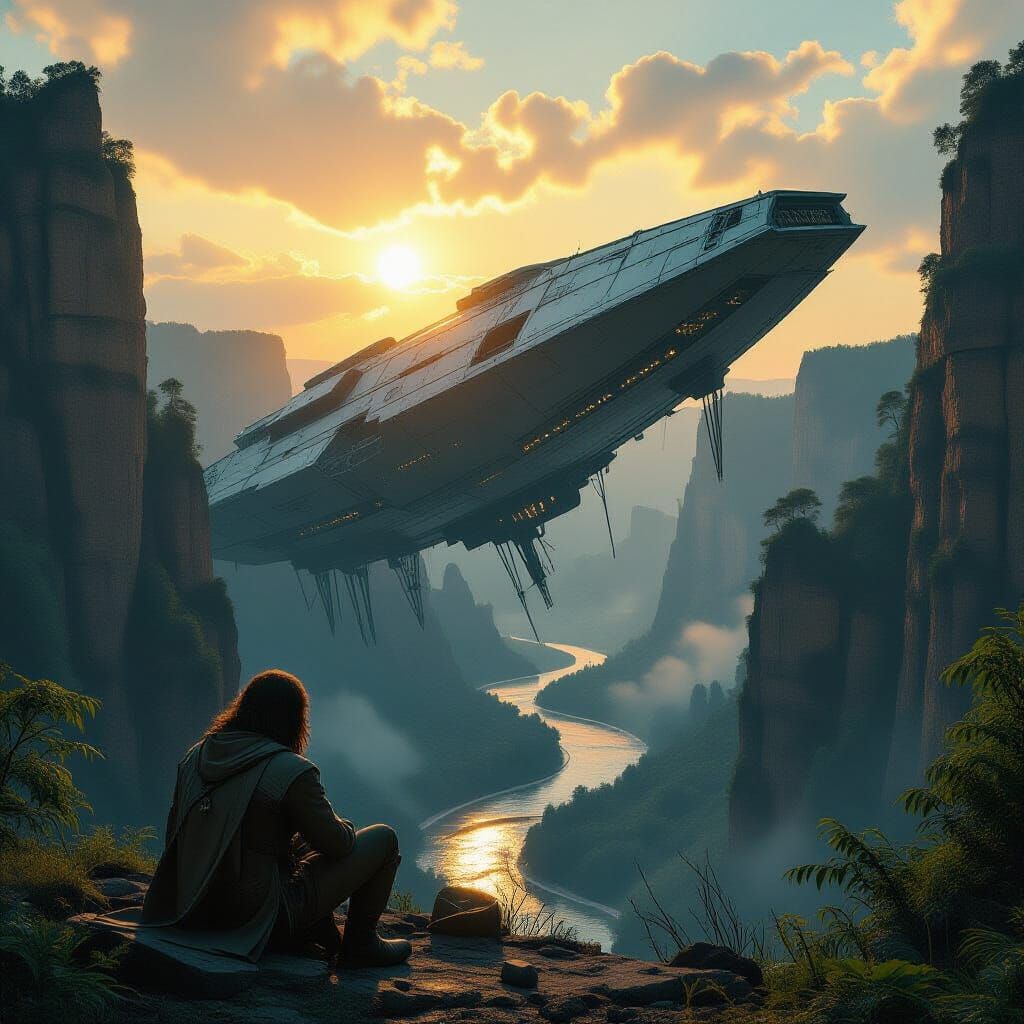 Wrecked Spaceship on Alien Planet in Film Style