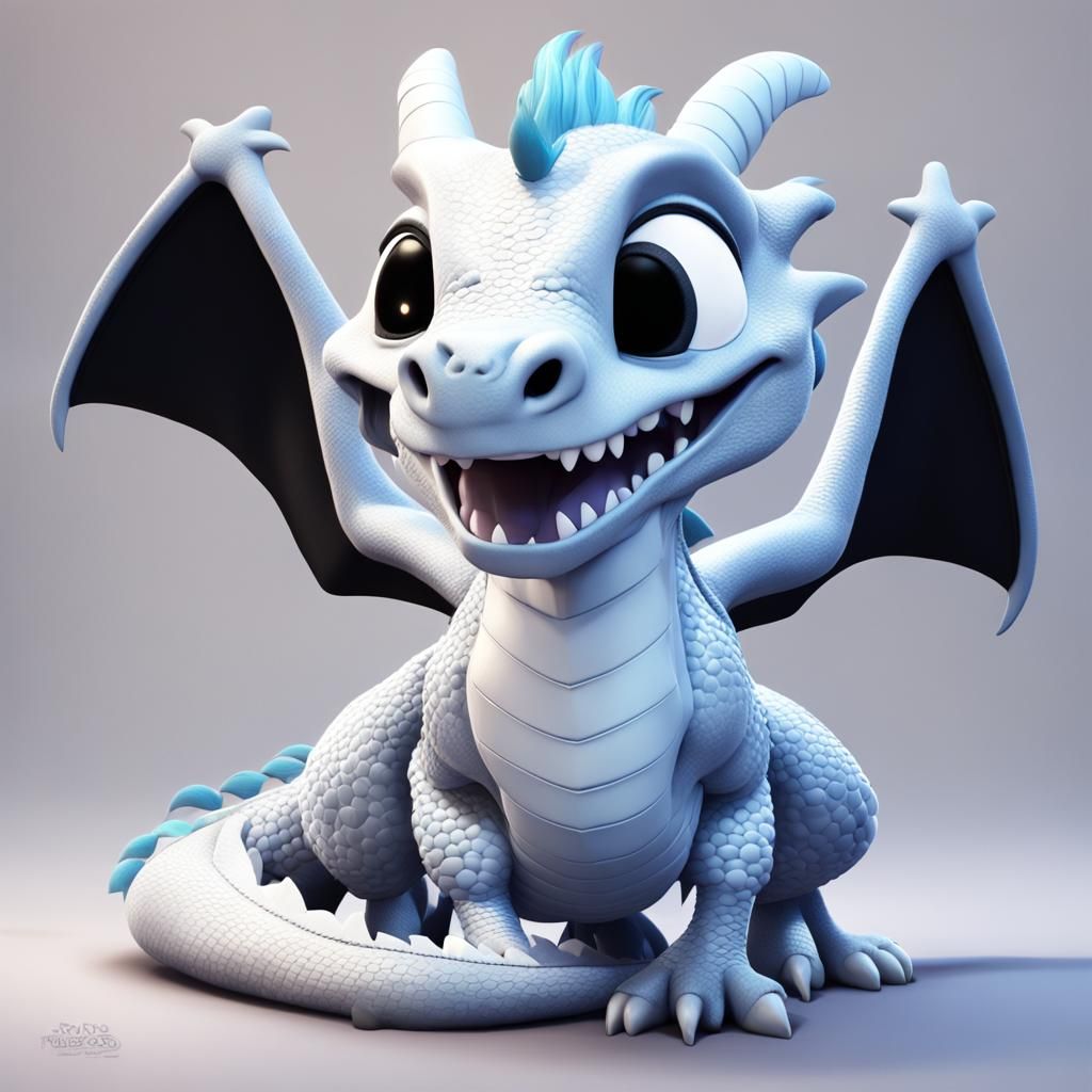 White Dragon with Baby Dragon: 3D Digital Art