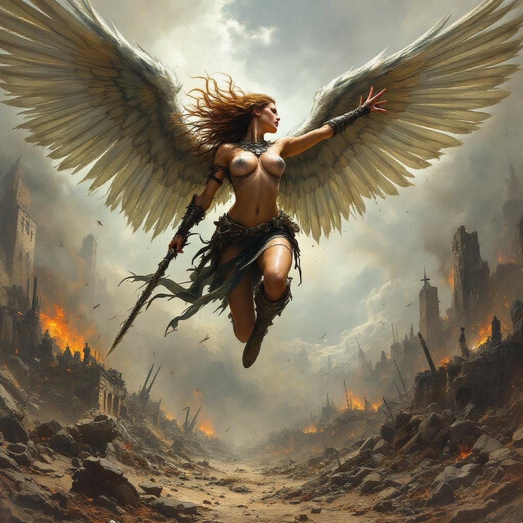 Post-Apocalyptic Angel Warrior in Fantasy Art Style
