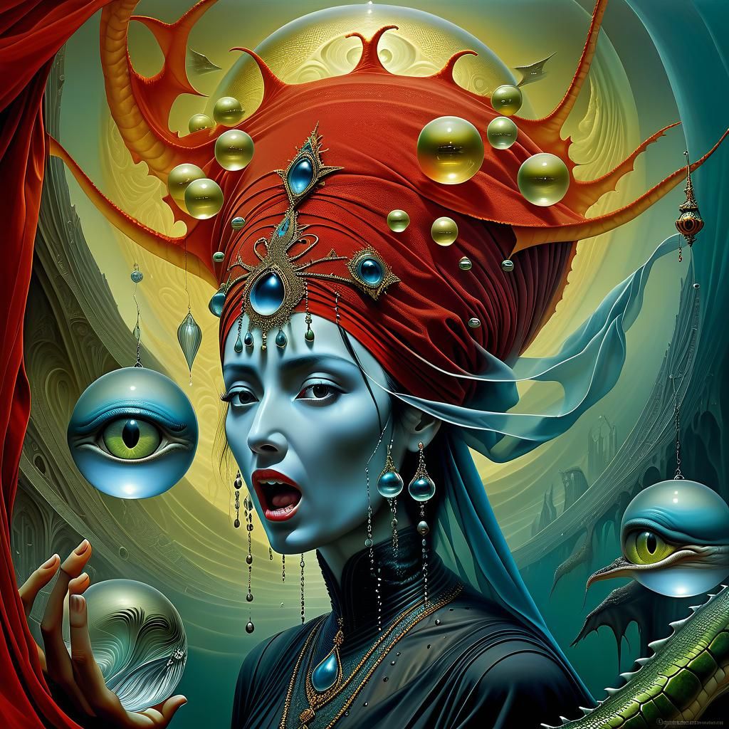 Surreal Woman with Veil in Fantasy Digital Painting