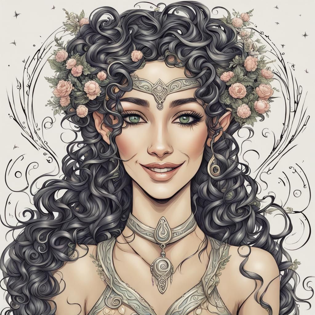 Elven Moon Goddess with Curly Hair