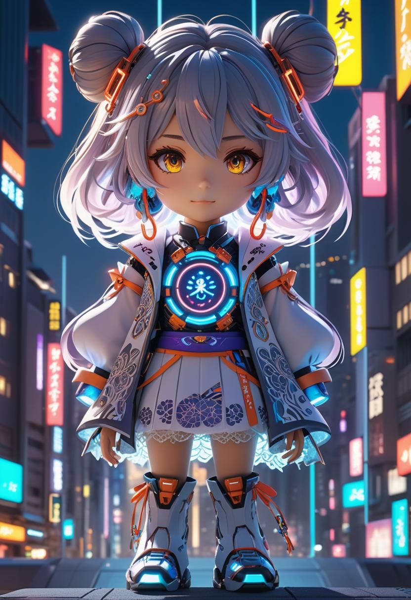 Anime Girl in Futuristic Cityscape: 3D Rendered Art