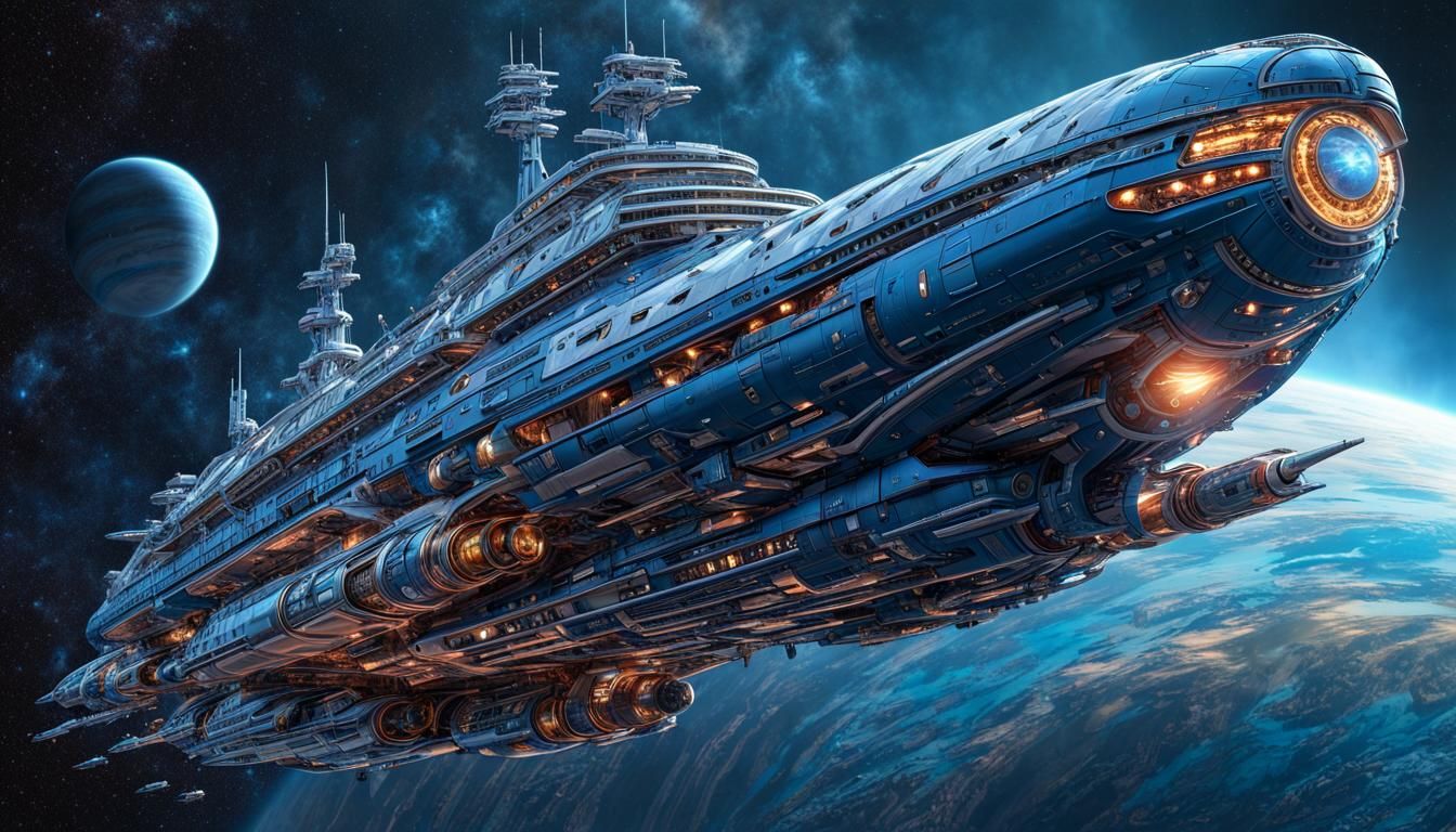 Blue Starship Cruiser in Peter Elson Style