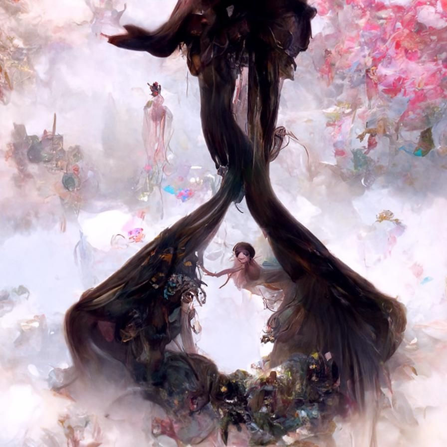 Fairies Versus Eldritch Oil Monster in Art Nouveau