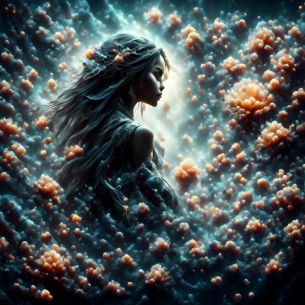 Dark Mermaid in Deep Water, Ethereal Fantasy Art