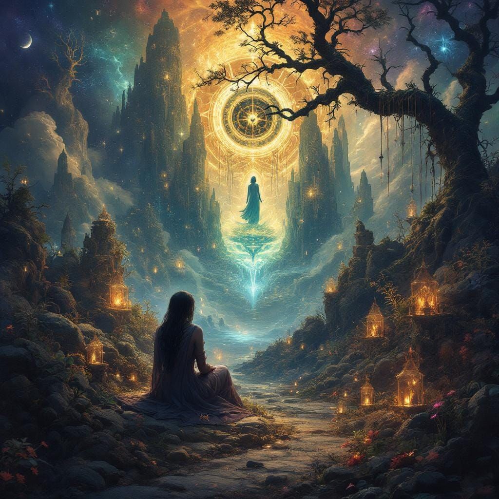 Contemplative Figure in Mystical Realm: Matte Painting