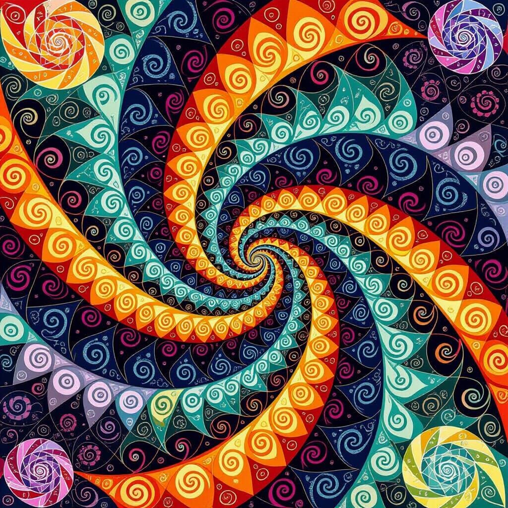 Colorful Spirals Abstract Vector Fractal in Zentangle Style