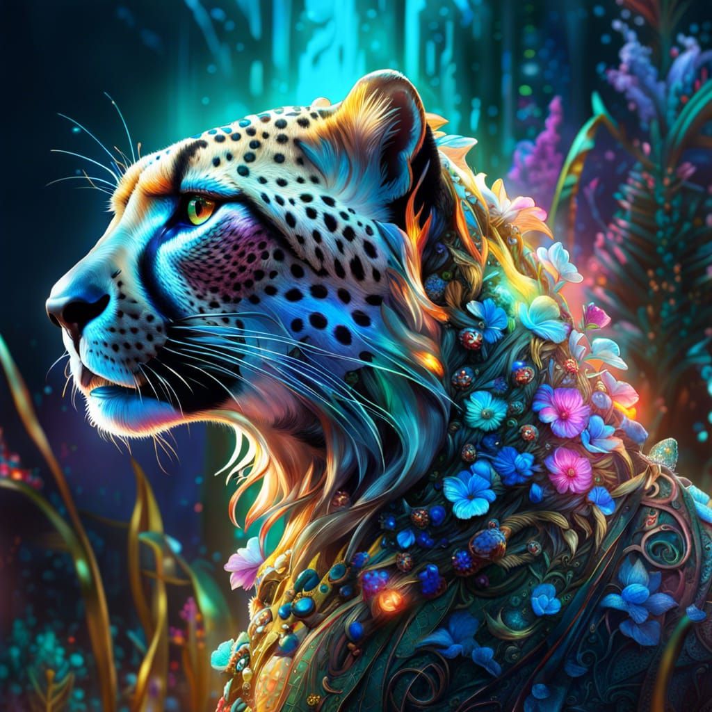 Bioluminescent Cheetah Roar in Fantasy Art Style