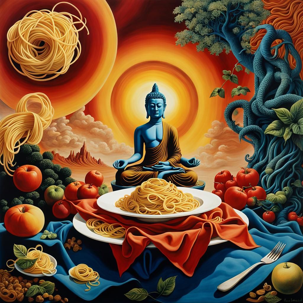 Buddha Eats Pasta: Surreal Dark Fantasy Art
