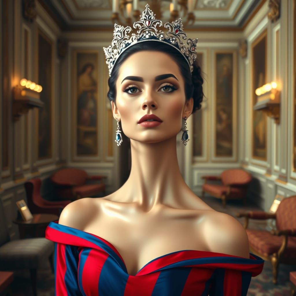 Elegant Woman in a Classical Lobby