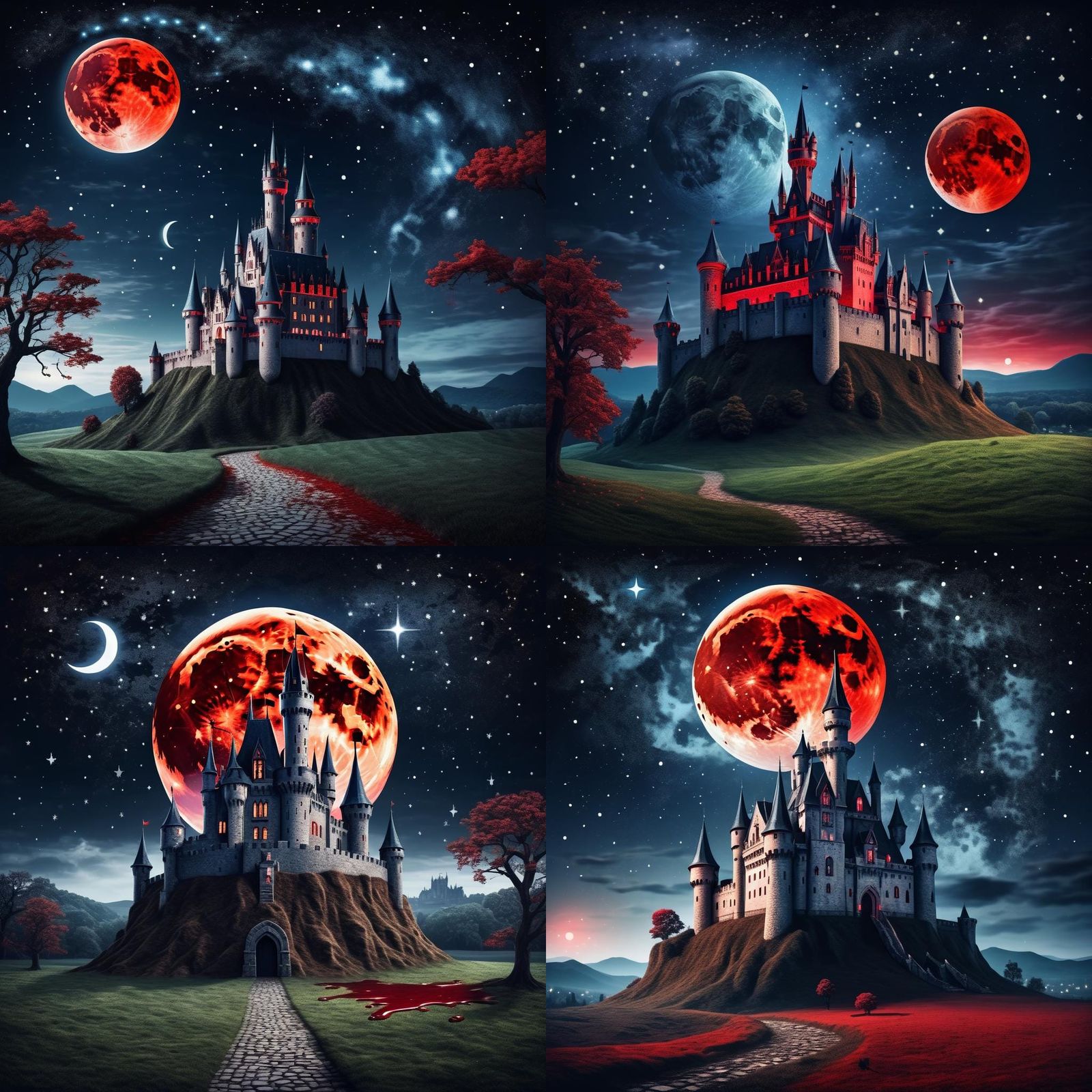 Gothic Castle Floating Under Blood Moon