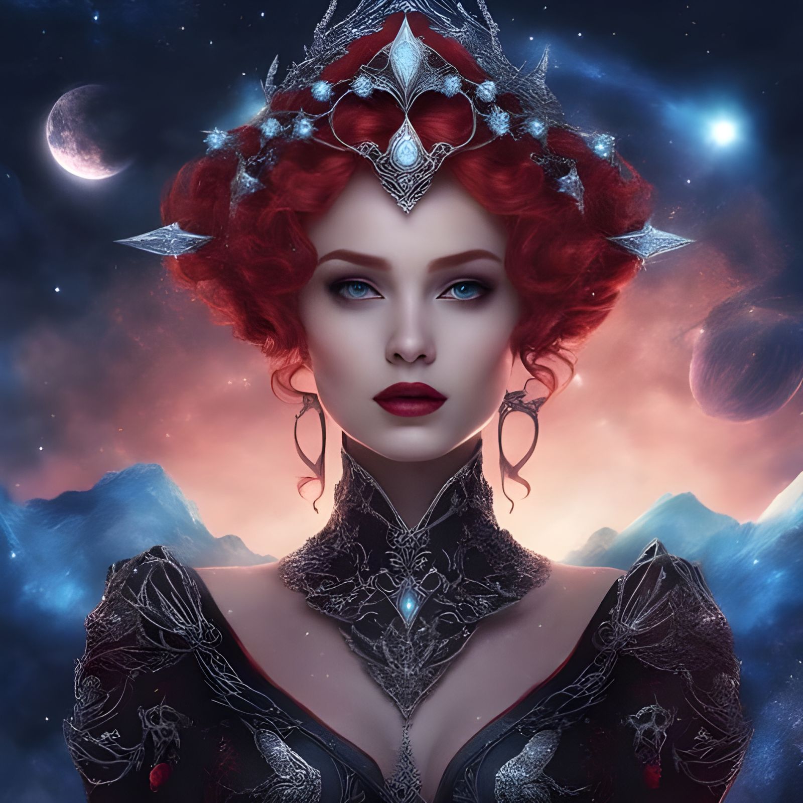 Gothic Princess on Alien Planet with Glowing Stars