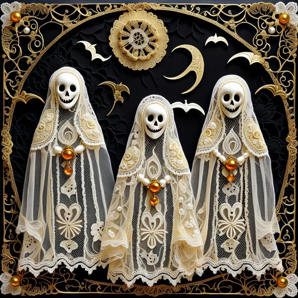 Lace Halloween Ghosts Mixed Media Collage