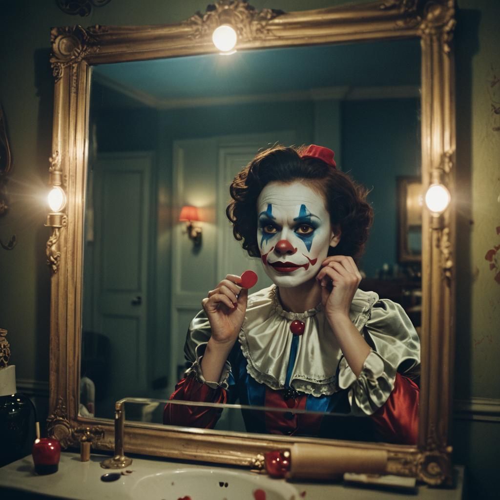 Clown Reflection: Georgina Campbell in Old Hollywood Style