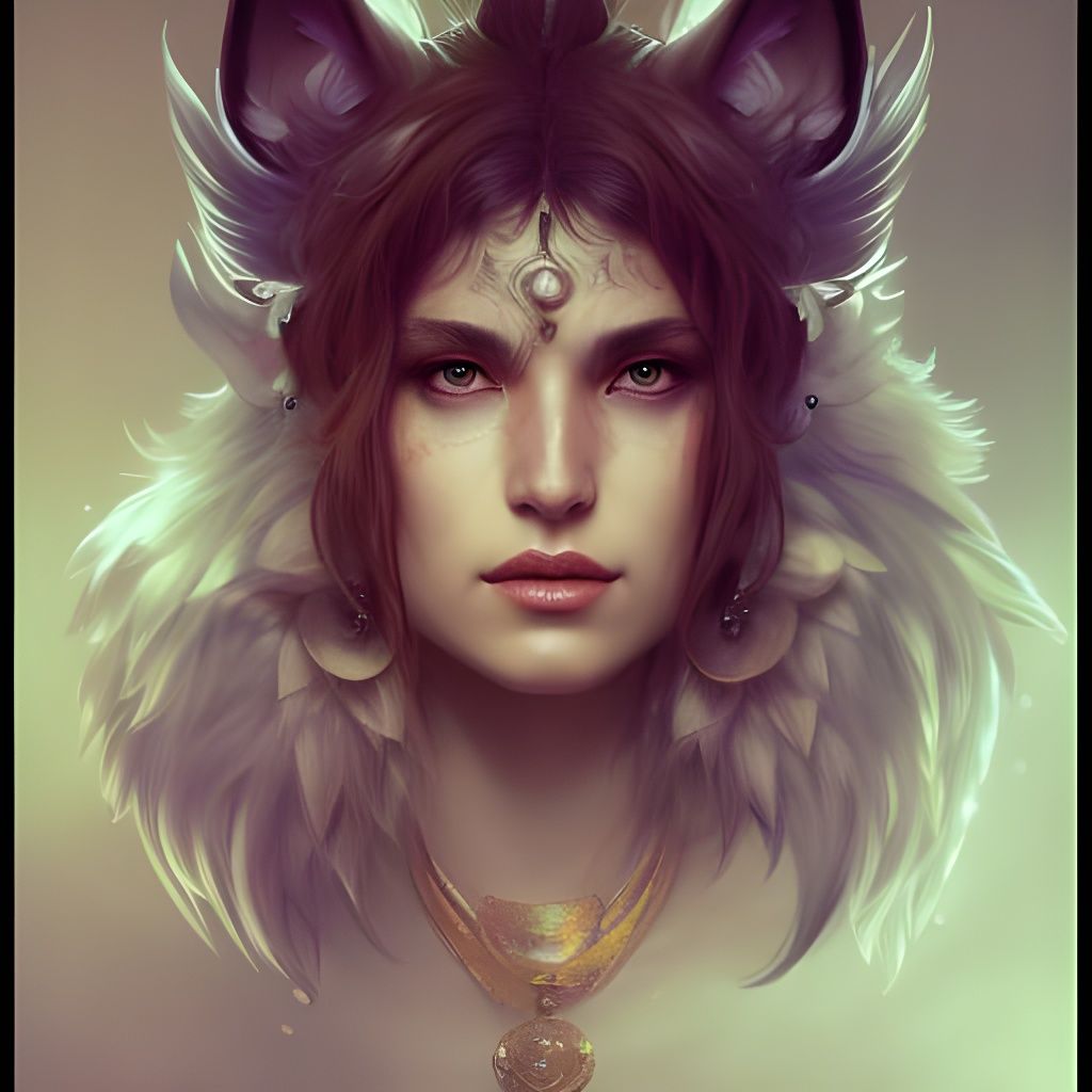 Wolf Goddess Portrait in Hyperdetailed Concept Art Style