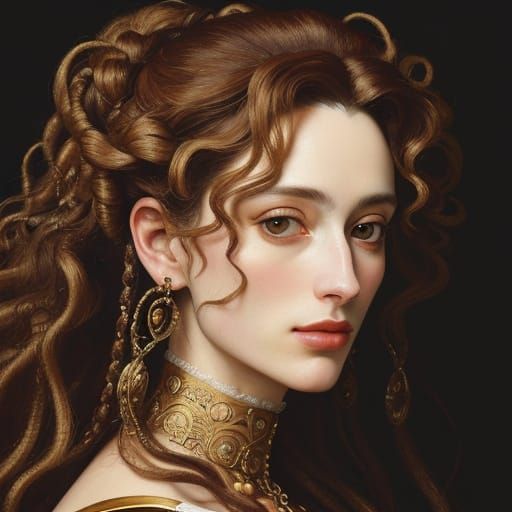 Baroque Woman with Intricate Curls in Golden Light