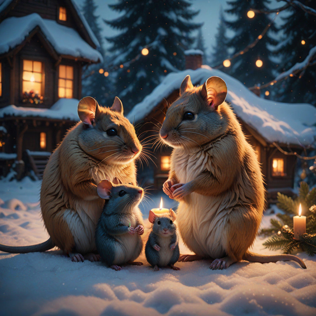 Mouse Family Warmth in a Winter Wonderland