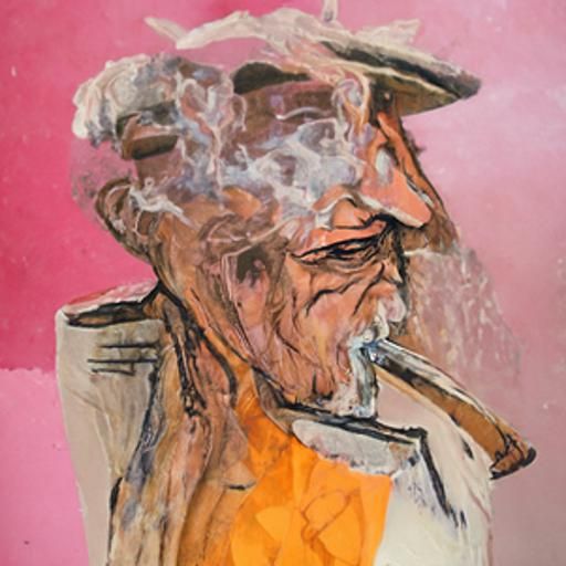 Portrait of Old Man Smoking, Mixed Art Styles