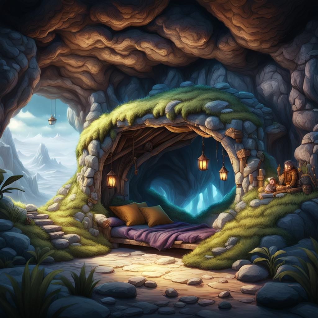 Cozy Nap Cave of Fluffy Hair in Detailed Matte Painting