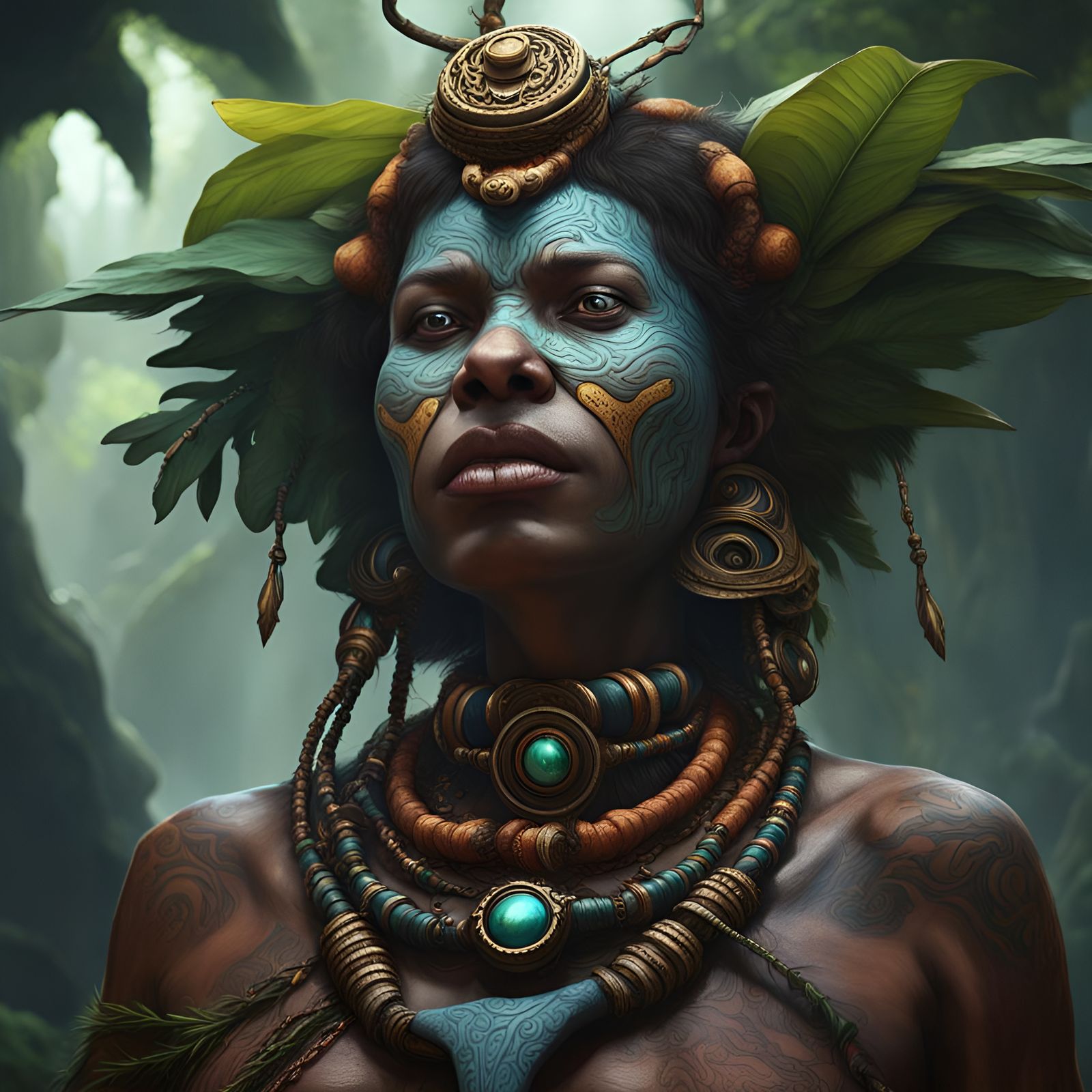 Simbi Spirits Entwined Around Shaman in Jungle
