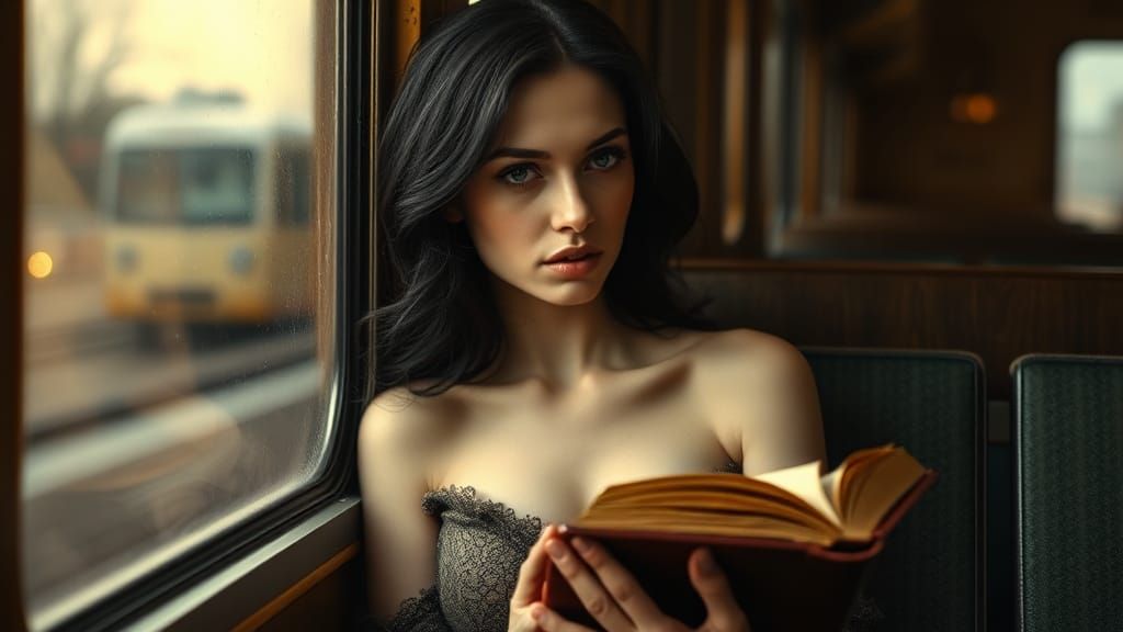 Contemplative Woman on Train, Nostalgic Realism