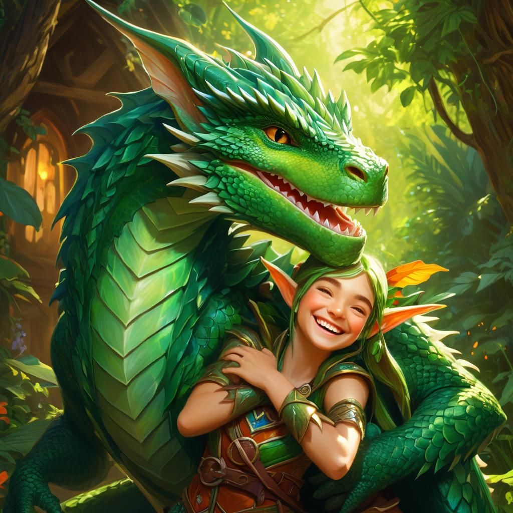 Wood Elf and Dragon Fantasy Portrait