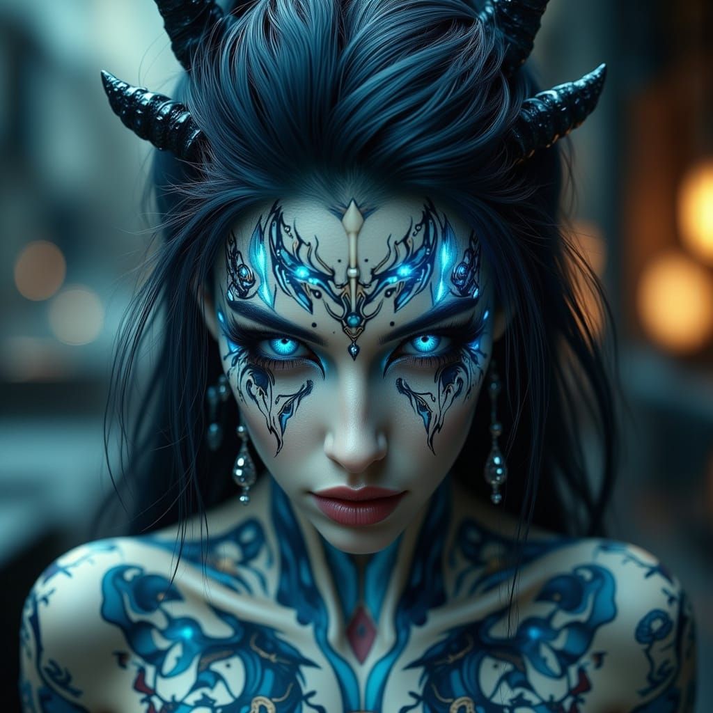 Female Demon with Tattoos in Palladium Frame